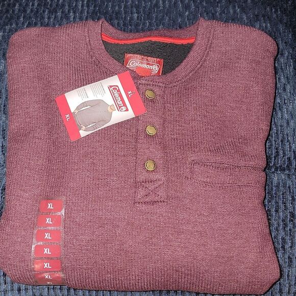 New Coleman 3 Button Sherpa Lined LS Waffle Henley Shirt Front Welt Pocket Sz XL - Picture 5 of 8